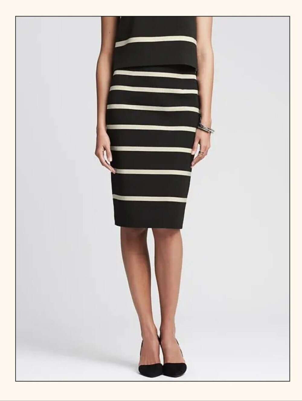 Talbots Black and Cream Striped Pencil Skirt